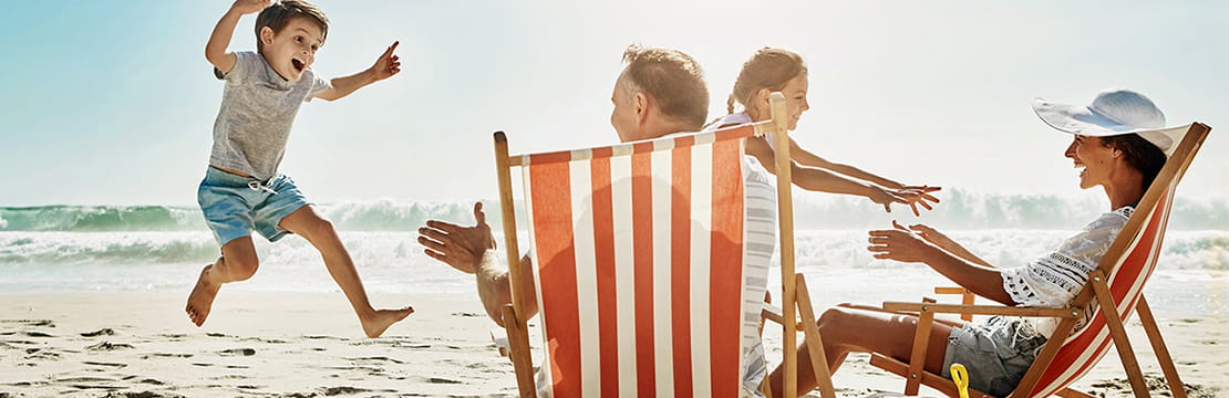Beach, sunshine and family on vacation